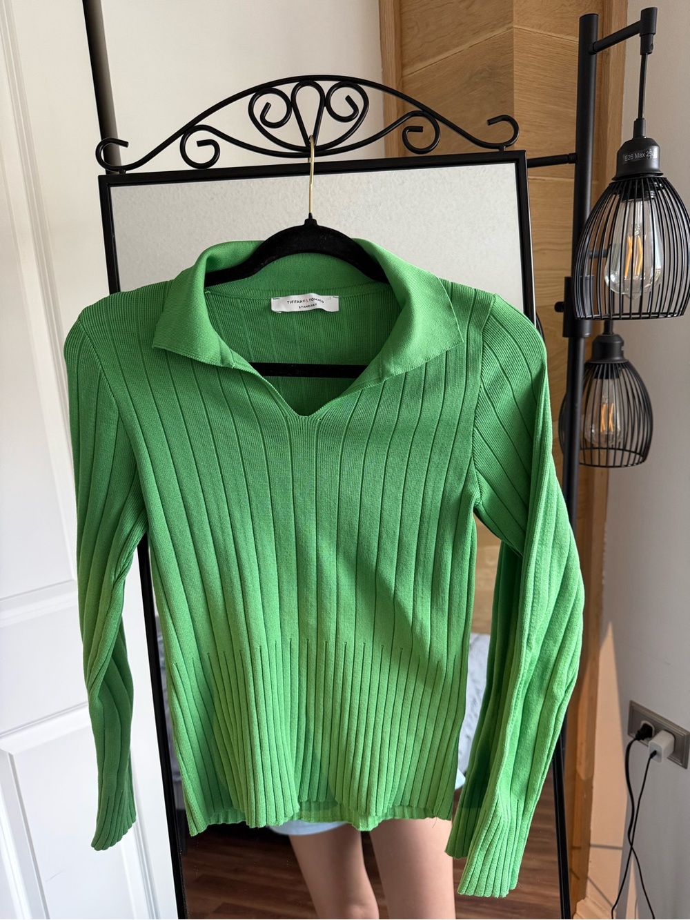 Green Ribbed Collared Sweater